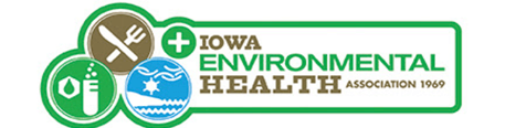 Iowa Environmental Health Association 1969  logo with green border and green, blue and brown circles