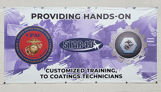 A banner located at MDMC Albany lists that it provides hands on customized training to coatings technicians